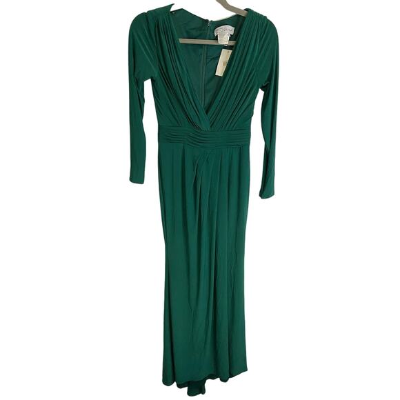 Ieena for Mac Duggal 26554 High Slit Long Sleeve Gown Maxi Emerald Green Size 0 - Picture 4 of 13